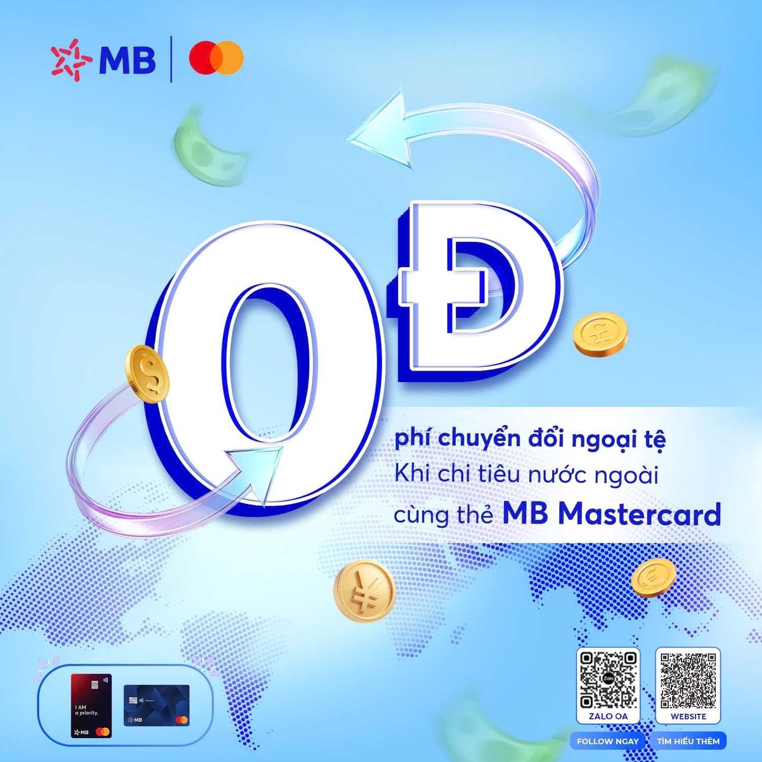 Miễn phí chuyển đổi ngoại tệ khi chi tiêu nước ngoài cùng thẻ MB Mastercard